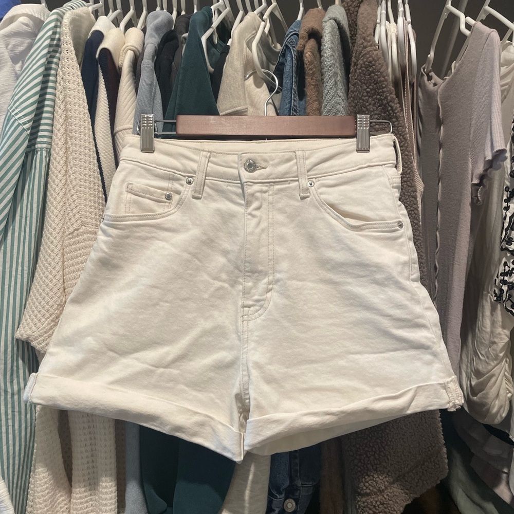 H&M Ultra High Waist White Denim Shorts for Women